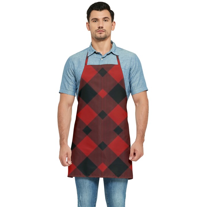 Red Diagonal Plaid Big Kitchen Apron