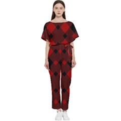 Red Diagonal Plaid Big Batwing Lightweight Chiffon Jumpsuit by ConteMonfrey