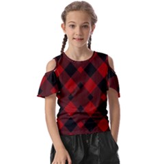 Red Diagonal Plaid Big Kids  Butterfly Cutout Tee by ConteMonfrey