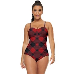 Red Diagonal Plaid Big Retro Full Coverage Swimsuit by ConteMonfrey