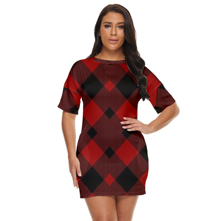 Red Diagonal Plaid Big Just Threw It On Dress