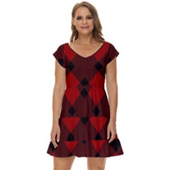 Red Diagonal Plaid Big Short Sleeve Tiered Mini Dress by ConteMonfrey