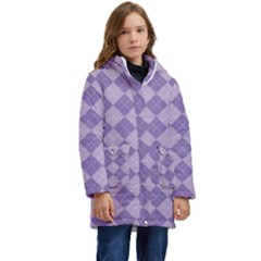 Diagonal Comfort Purple Plaids Kid s Hooded Longline Puffer Jacket by ConteMonfrey