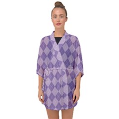 Diagonal Comfort Purple Plaids Half Sleeve Chiffon Kimono by ConteMonfrey