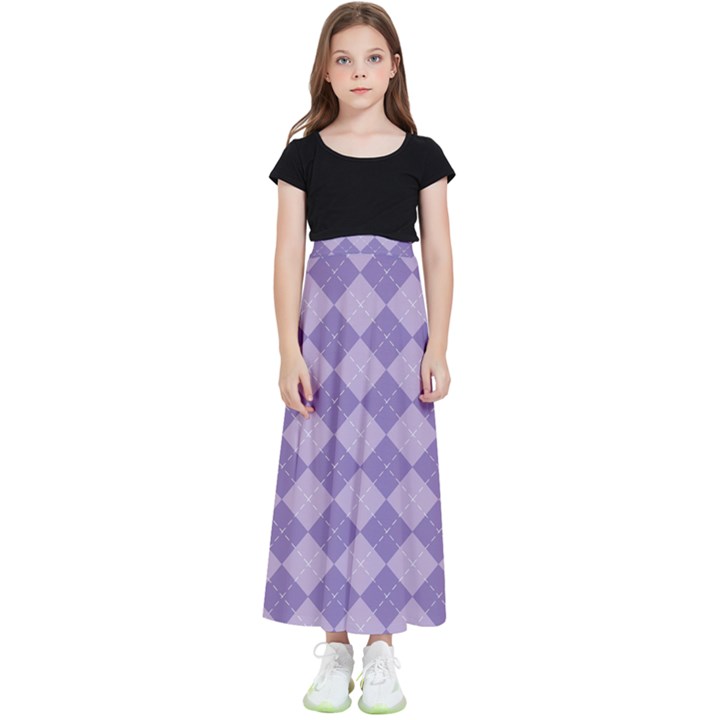 Diagonal Comfort Purple Plaids Kids  Flared Maxi Skirt