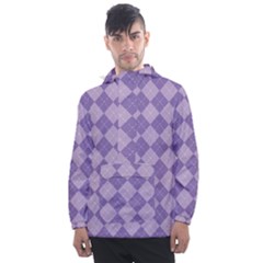 Diagonal Comfort Purple Plaids Men s Front Pocket Pullover Windbreaker by ConteMonfrey