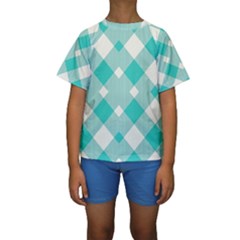 Diagonal Blue Torquoise Kids  Short Sleeve Swimwear by ConteMonfrey