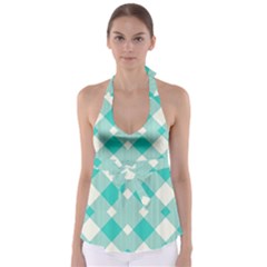 Diagonal Blue Torquoise Babydoll Tankini Top by ConteMonfrey