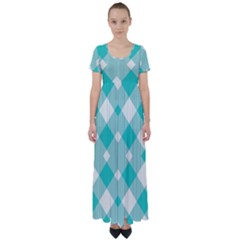 Diagonal Blue Torquoise High Waist Short Sleeve Maxi Dress by ConteMonfrey