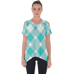 Diagonal Blue Torquoise Cut Out Side Drop Tee by ConteMonfrey