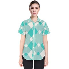 Diagonal Blue Torquoise Women s Short Sleeve Shirt