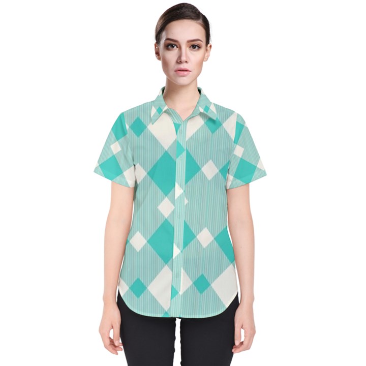 Diagonal Blue Torquoise Women s Short Sleeve Shirt