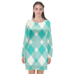 Diagonal Blue Torquoise Long Sleeve Chiffon Shift Dress  by ConteMonfrey