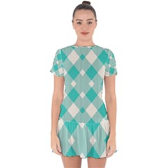 Diagonal Blue Torquoise Drop Hem Mini Chiffon Dress by ConteMonfrey