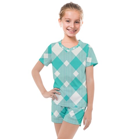 Diagonal Blue Torquoise Kids  Mesh Tee And Shorts Set by ConteMonfrey