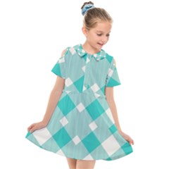 Diagonal Blue Torquoise Kids  Short Sleeve Shirt Dress by ConteMonfrey