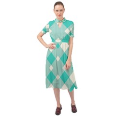 Diagonal Blue Torquoise Keyhole Neckline Chiffon Dress by ConteMonfrey