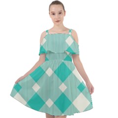 Diagonal Blue Torquoise Cut Out Shoulders Chiffon Dress by ConteMonfrey