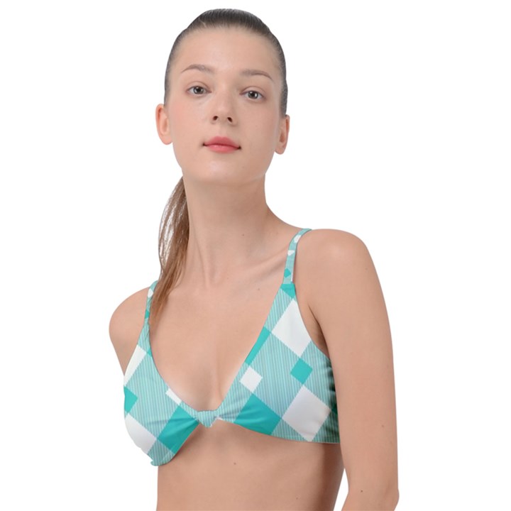 Diagonal Blue Torquoise Knot Up Bikini Top