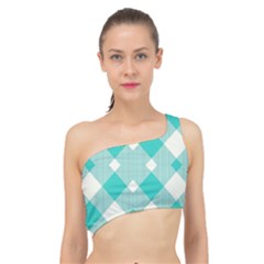 Diagonal Blue Torquoise Spliced Up Bikini Top  by ConteMonfrey