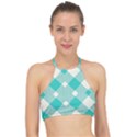 Diagonal Blue Torquoise Racer Front Bikini Top View1