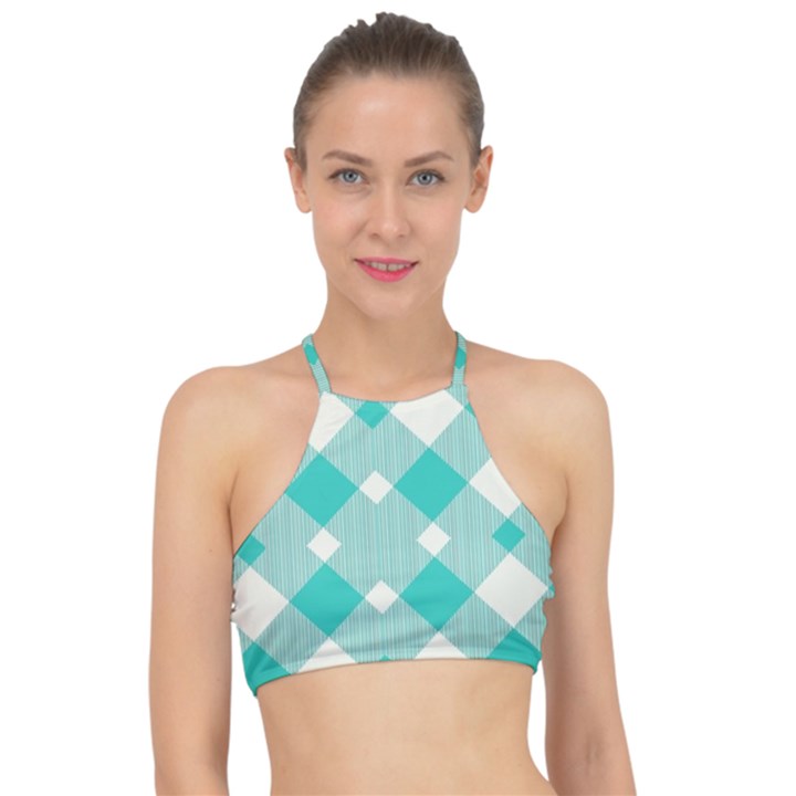 Diagonal Blue Torquoise Racer Front Bikini Top