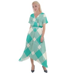 Diagonal Blue Torquoise Cross Front Sharkbite Hem Maxi Dress