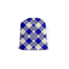 Blue Diagonal Plaids  Drawstring Pouch (small) by ConteMonfrey