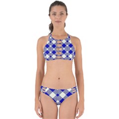 Blue Diagonal Plaids  Perfectly Cut Out Bikini Set by ConteMonfrey