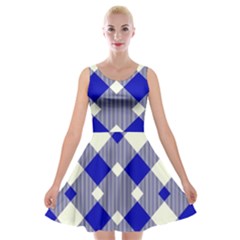 Blue Diagonal Plaids  Velvet Skater Dress by ConteMonfrey