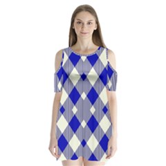 Blue Diagonal Plaids  Shoulder Cutout Velvet One Piece by ConteMonfrey