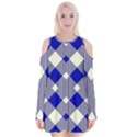 Blue Diagonal Plaids  Velvet Long Sleeve Shoulder Cutout Dress View1