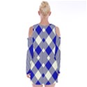 Blue Diagonal Plaids  Velvet Long Sleeve Shoulder Cutout Dress View2