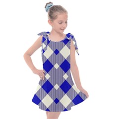 Blue Diagonal Plaids  Kids  Tie Up Tunic Dress