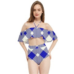 Blue Diagonal Plaids  Halter Flowy Bikini Set  by ConteMonfrey