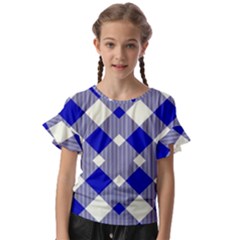 Blue Diagonal Plaids  Kids  Cut Out Flutter Sleeves by ConteMonfrey