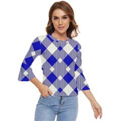 Blue Diagonal Plaids  Bell Sleeve Top