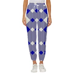 Blue Diagonal Plaids  Cropped Drawstring Pants by ConteMonfrey