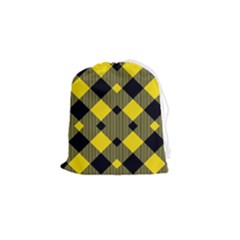 Yellow Diagonal Plaids Drawstring Pouch (small) by ConteMonfrey