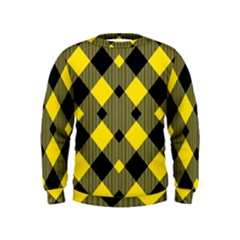 Yellow Diagonal Plaids Kids  Sweatshirt by ConteMonfrey