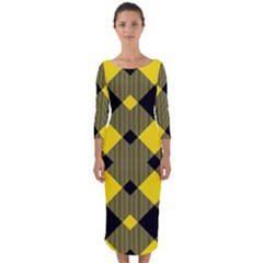 Yellow Diagonal Plaids Quarter Sleeve Midi Bodycon Dress by ConteMonfrey