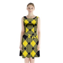 Yellow Diagonal Plaids Sleeveless Waist Tie Chiffon Dress by ConteMonfrey