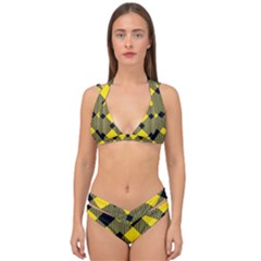 Yellow Diagonal Plaids Double Strap Halter Bikini Set by ConteMonfrey