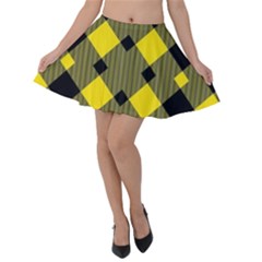 Yellow Diagonal Plaids Velvet Skater Skirt by ConteMonfrey