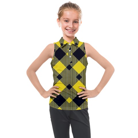 Yellow Diagonal Plaids Kids  Sleeveless Polo Tee by ConteMonfrey