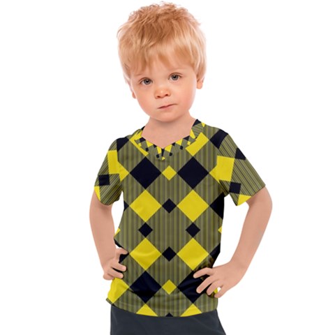 Yellow Diagonal Plaids Kids  Sports Tee by ConteMonfrey