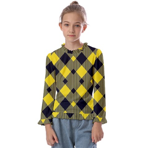 Yellow Diagonal Plaids Kids  Frill Detail Tee by ConteMonfrey