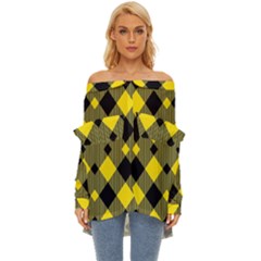 Yellow Diagonal Plaids Off Shoulder Chiffon Pocket Shirt by ConteMonfrey