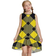 Yellow Diagonal Plaids Kids  Frill Swing Dress by ConteMonfrey