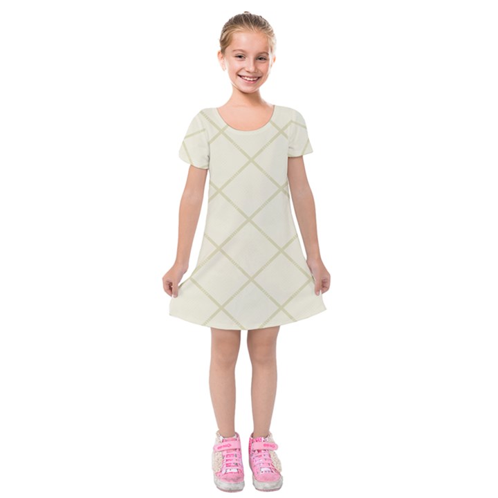 Discreet Cream Plaids Kids  Short Sleeve Velvet Dress